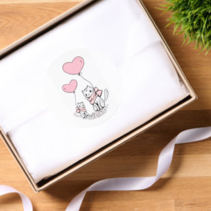 Round Stickers Cats Pink Hearts Love 