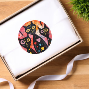 Round Stickers Cats Red Hearts Love 