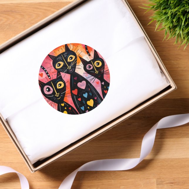 Round Stickers Cats Red Hearts Love  (Tissue Paper)