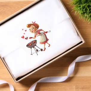 Round Stickers Cooking Red Hearts Love 