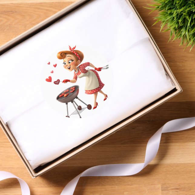 Round Stickers Cooking Red Hearts Love  (Tissue Paper)