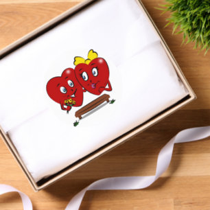 Round Stickers  Couple Red Hearts Love 
