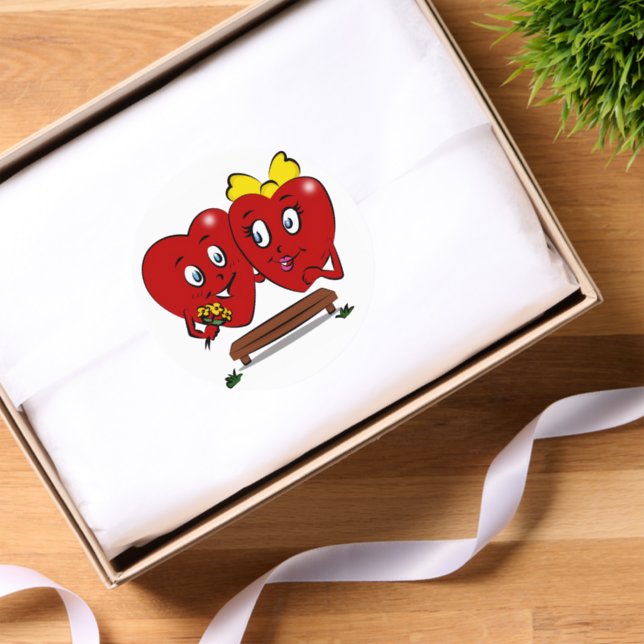 Round Stickers  Couple Red Hearts Love  (Tissue Paper)