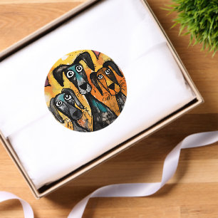 Round Stickers Dog Red Hearts Love 