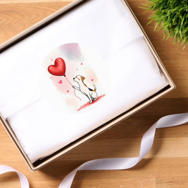 Round Stickers Dog Red Hearts Love  (Tissue Paper)