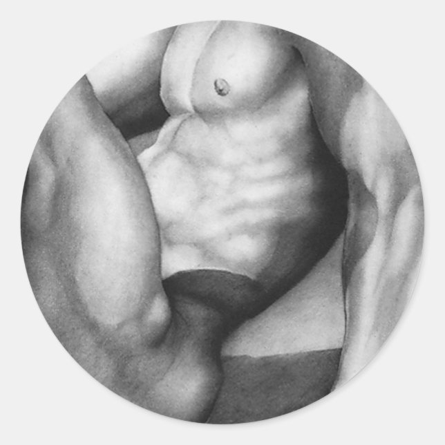 Round Stickers For Men With Masculine Male Model (Front)