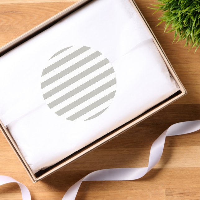 Round Stickers Grey & White Stripe (Tissue Paper)
