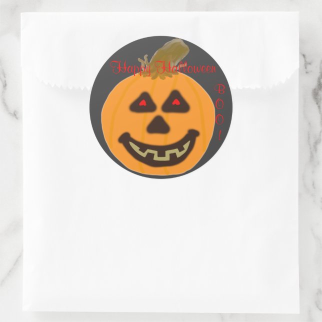 Round Stickers Happy Halloween Smiling Pumpkin (Bag)