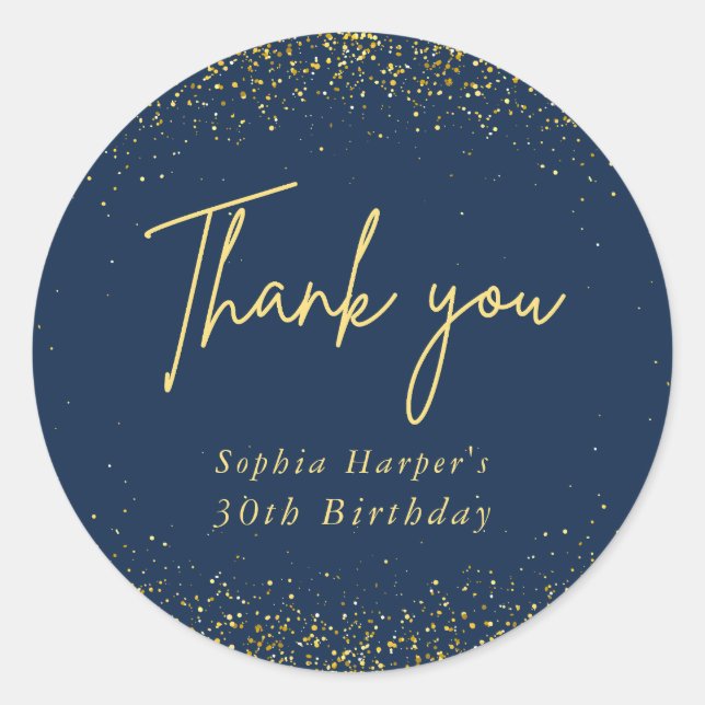 Round Stickers Navy Gold Confetti Thank You (Front)