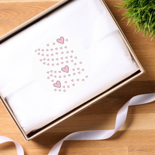 Round Stickers Pink Hearts Love  (Tissue Paper)