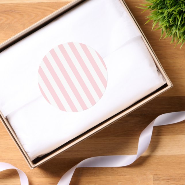 Round Stickers Pink & White Stripe (Tissue Paper)