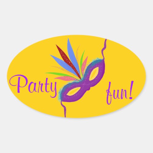 Round Stickers Purple Mask Feathers Mardi Gras Fun