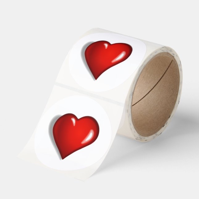 Round Stickers Red Hearts Love  (Roll)