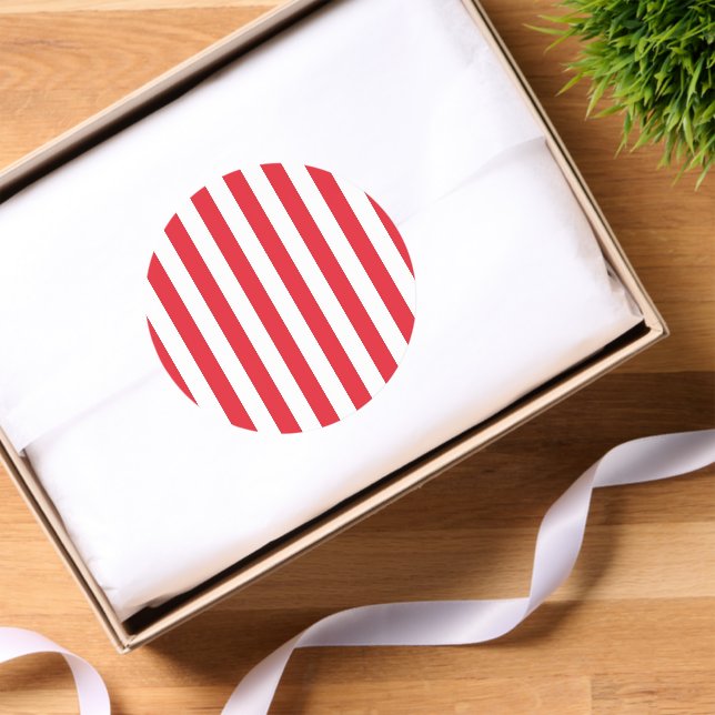 Round Stickers Red & White Stripe (Tissue Paper)