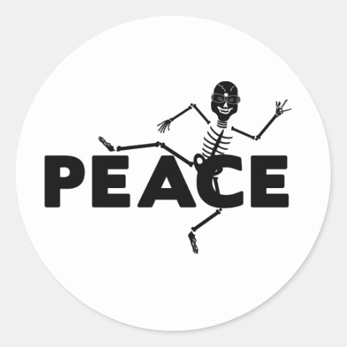 Round Stickers Skeleton Showing Peace Sign Classic Round Sticker