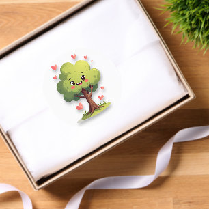 Round Stickers Tree Red Hearts Love 