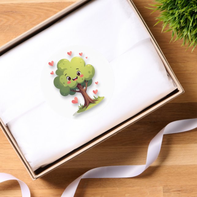 Round Stickers Tree Red Hearts Love  (Tissue Paper)