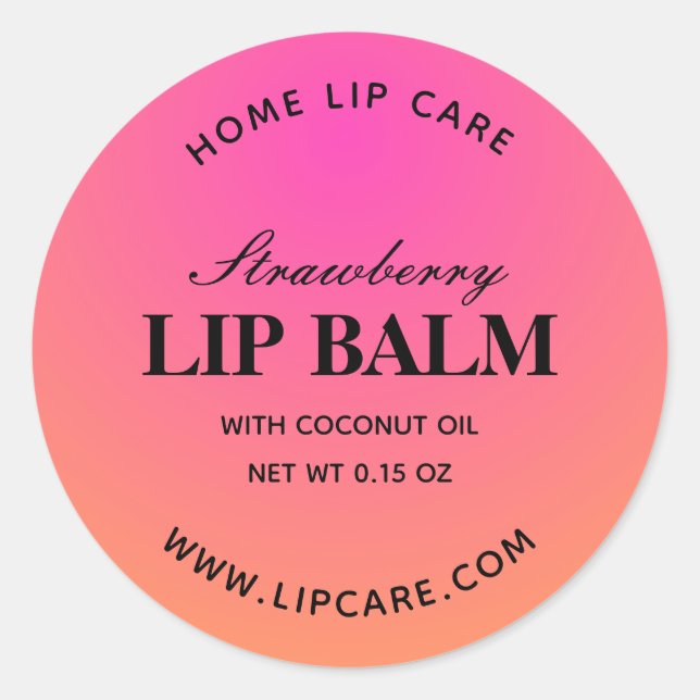 Round Strawberry Pink Gradient Lip Balm Labels (Front)