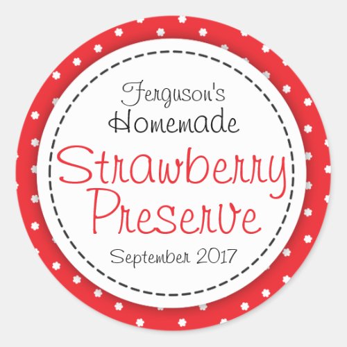 Round strawberry preserve or jam jar food label