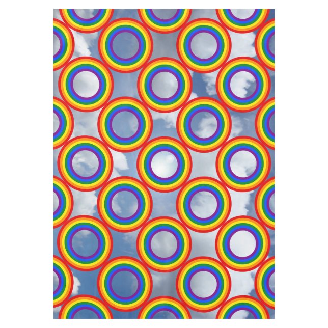Round Stripes Frame Rainbow + your images Tablecloth (Front)