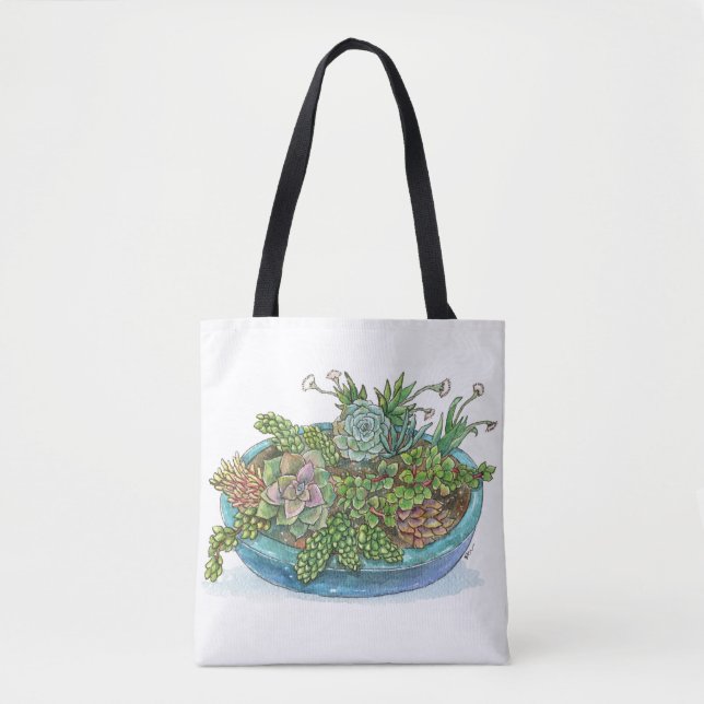 Round Succulent Garden Tote Bag (Front)