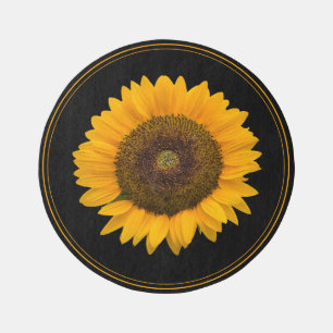 Round Sunflower Rug - Yellow Sun Flower Black Rug