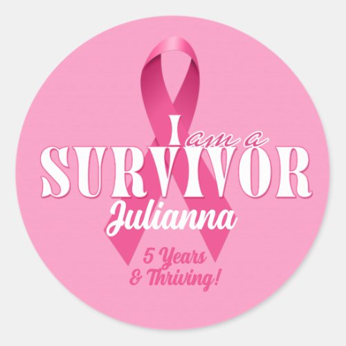 Round Survivor Breast Cancer Awareness Name Classic Round Sticker