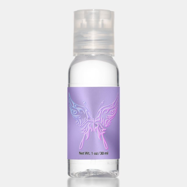Round tailed Butterfly, Embossed-look on lilac Hand Sanitizer (Front)