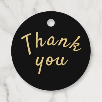 Round Text Luxe  Gold And Black Thank You Favor Tags by 911business at Zazzle
