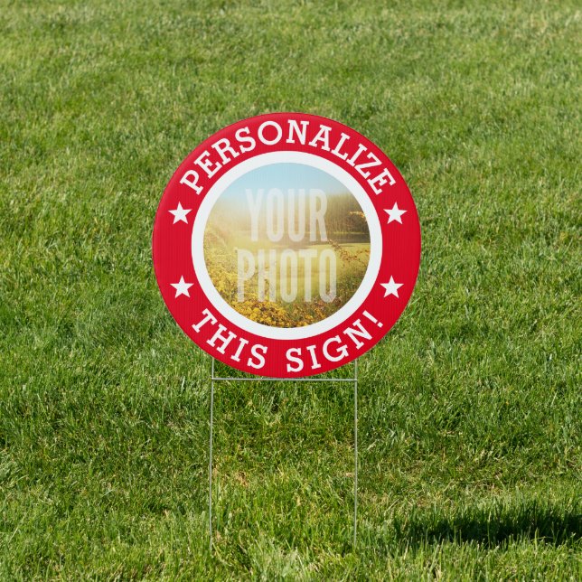 Round Text/Photo Red Border Sign (Insitu)