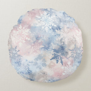 Round Throw Pillow (16"), Watercolor Snowflakes
