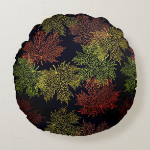 Round Throw Pillow-Autumn Falling Leaves Pillow