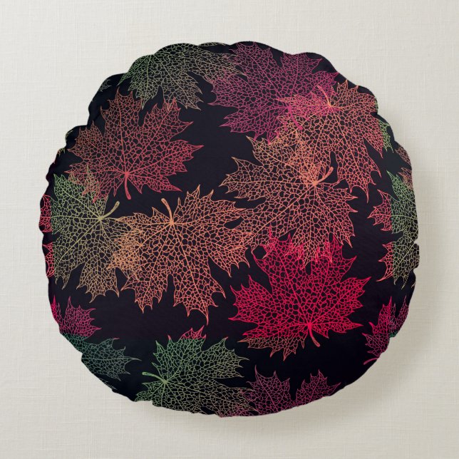 Round Throw Pillow-Autumn Falling Leaves Pillow (Front)