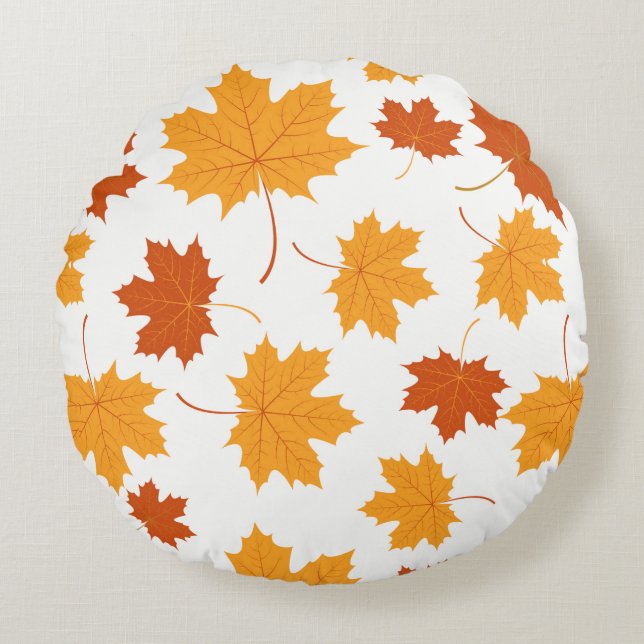 Round Throw Pillow-Autumn Falling Leaves Pillow (Front)