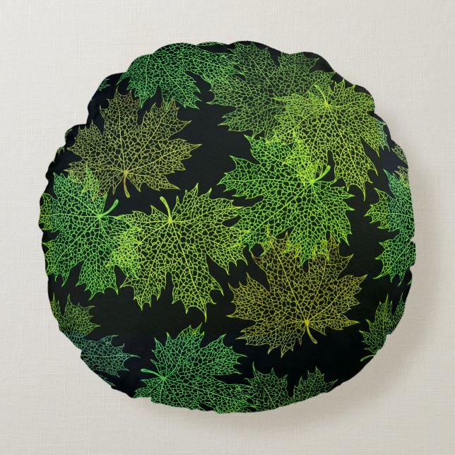 Round Throw Pillow-Autumn Falling Leaves Pillow (Front)