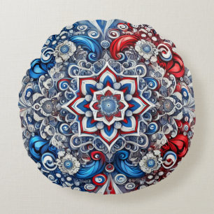 Round Throw Pillow French Colors Design