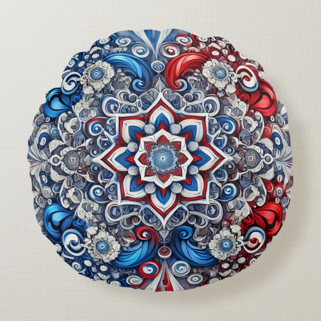 Round Throw Pillow French Colors Design (Front)