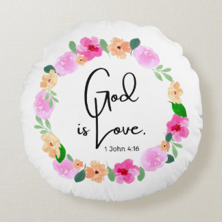 Round Throw Pillow God is Love Bible Verse