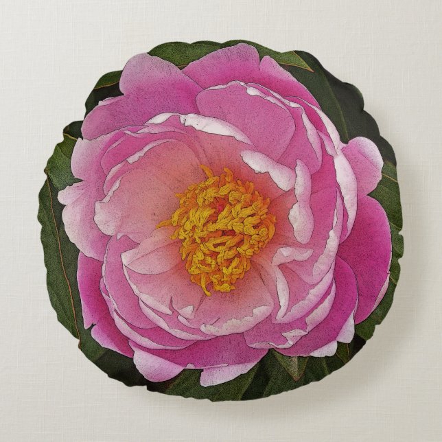 ROUND THROW PILLOW/ PINK PEONY PILLOW (Front)