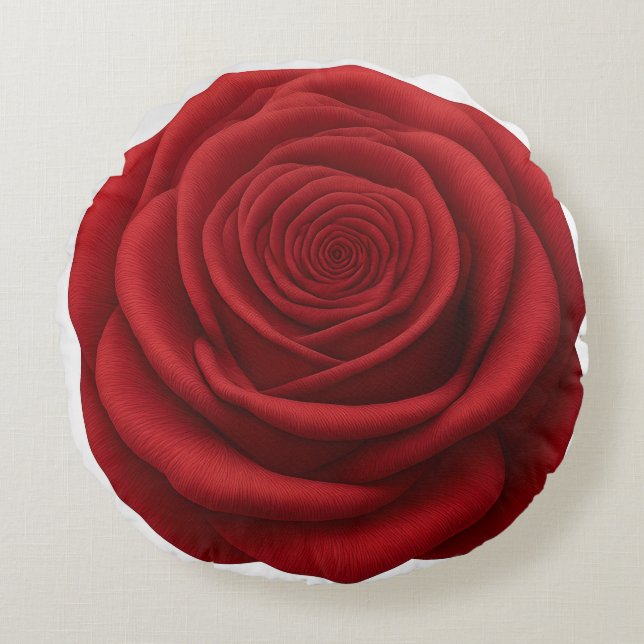 Round Throw Pillow - Red Rose Flower (Front)