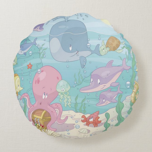 Round Throw Pillow/Sea Life Pillow (Back)