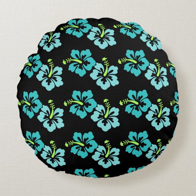 Round Throw Pillow-Tropical Flowers Pillow (Front)