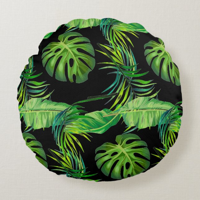 Round Throw Pillow-Tropical Leaves Pillow (Front)