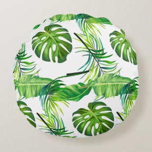 Round Throw Pillow-Tropical Leaves Round Pillow