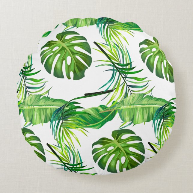 Round Throw Pillow-Tropical Leaves Round Pillow (Front)