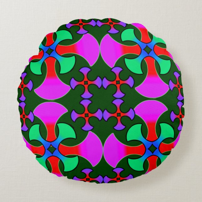 Round Throw Pillow  Vibrant Abstract Digital Throw (Front)
