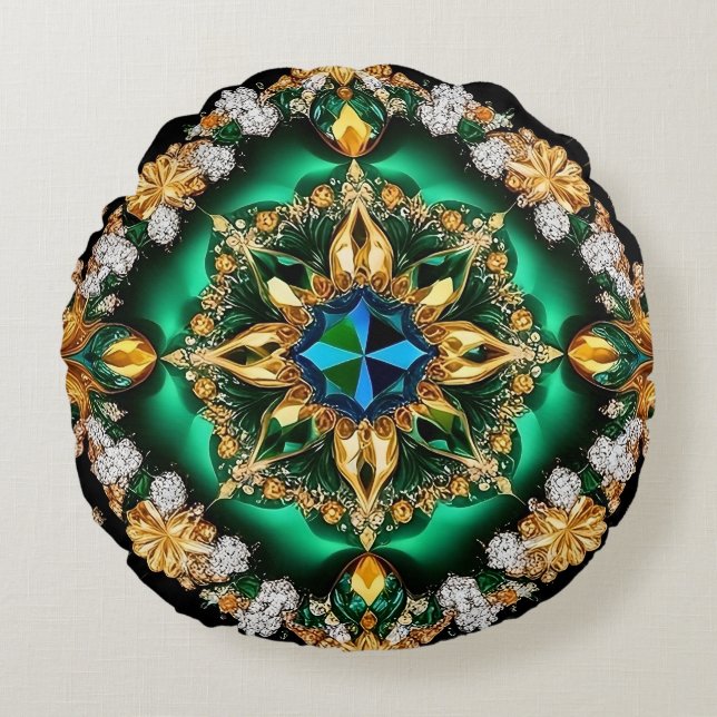 Round Throw Pillow with Brazilian Colors (Front)