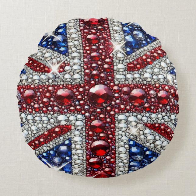 Round Throw Pillow with British Colors (Front)