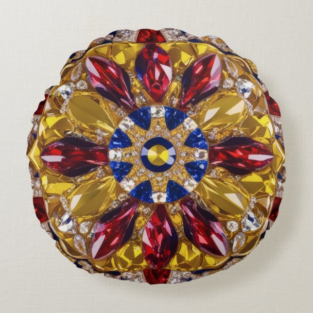 Round Throw Pillow with Colombian Colors (Front)