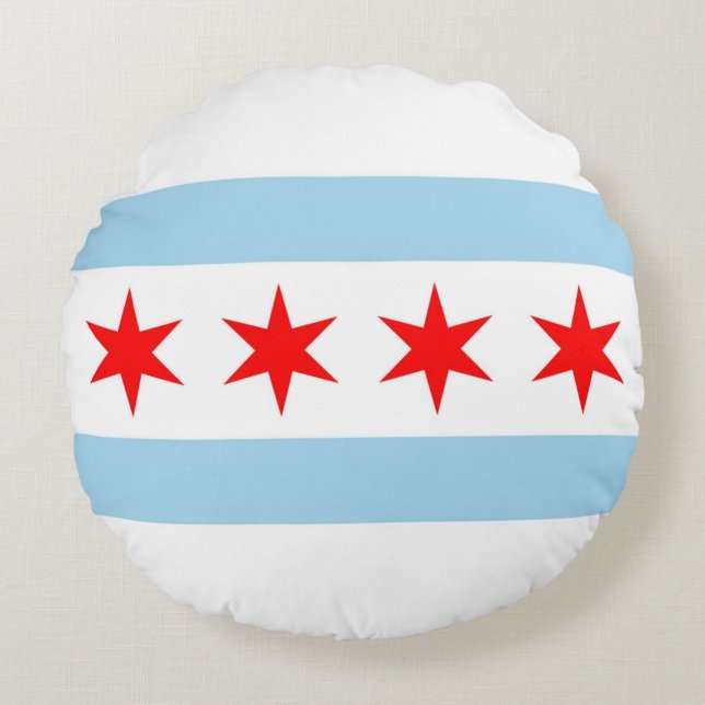 Round Throw Pillow with flag of Chicago, Illinois (Front)